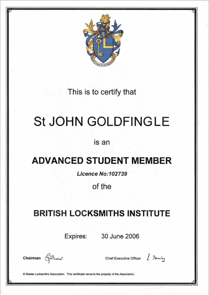 Studium im British Locksmiths Institute